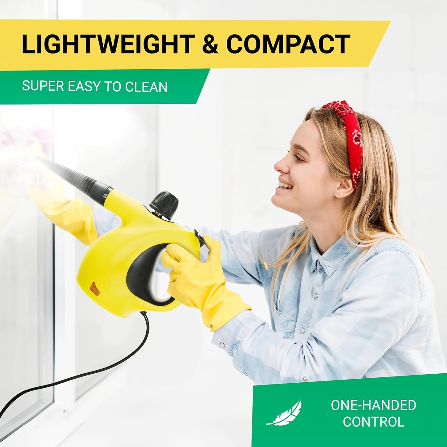Zyvari Handheld Multi-Surface Pressurized Steam Cleaner With 12 Accessories, Multi-Purpose Steam Generator For Household Water Tank, Natural Steam Cleaning, Yellow