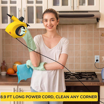 Zyvari Handheld Multi-Surface Pressurized Steam Cleaner With 12 Accessories, Multi-Purpose Steam Generator For Household Water Tank, Natural Steam Cleaning, Yellow